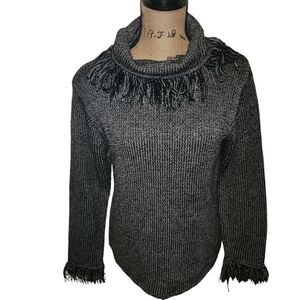 Vintage 80s Mark Alan MEDIUM Fringed Sweater Shoulder Pads Cozycore Cowgirlcore